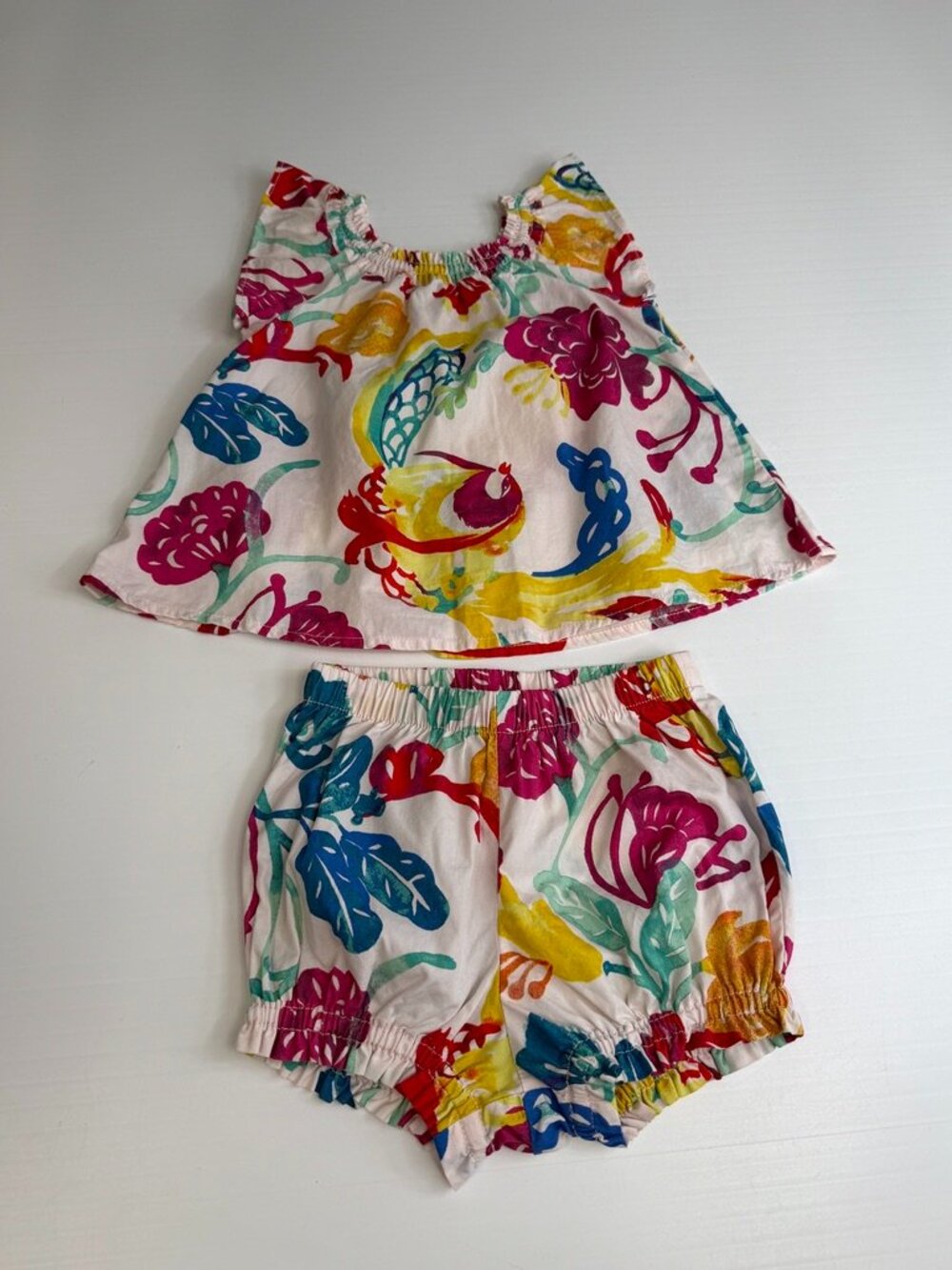 Tea Set Baby 2T Floral Short Pant Shirt Top Colorful Play School Party Core Ex